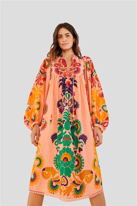 Upgrade your wardrobe with a Farm Rio peach amulet gown